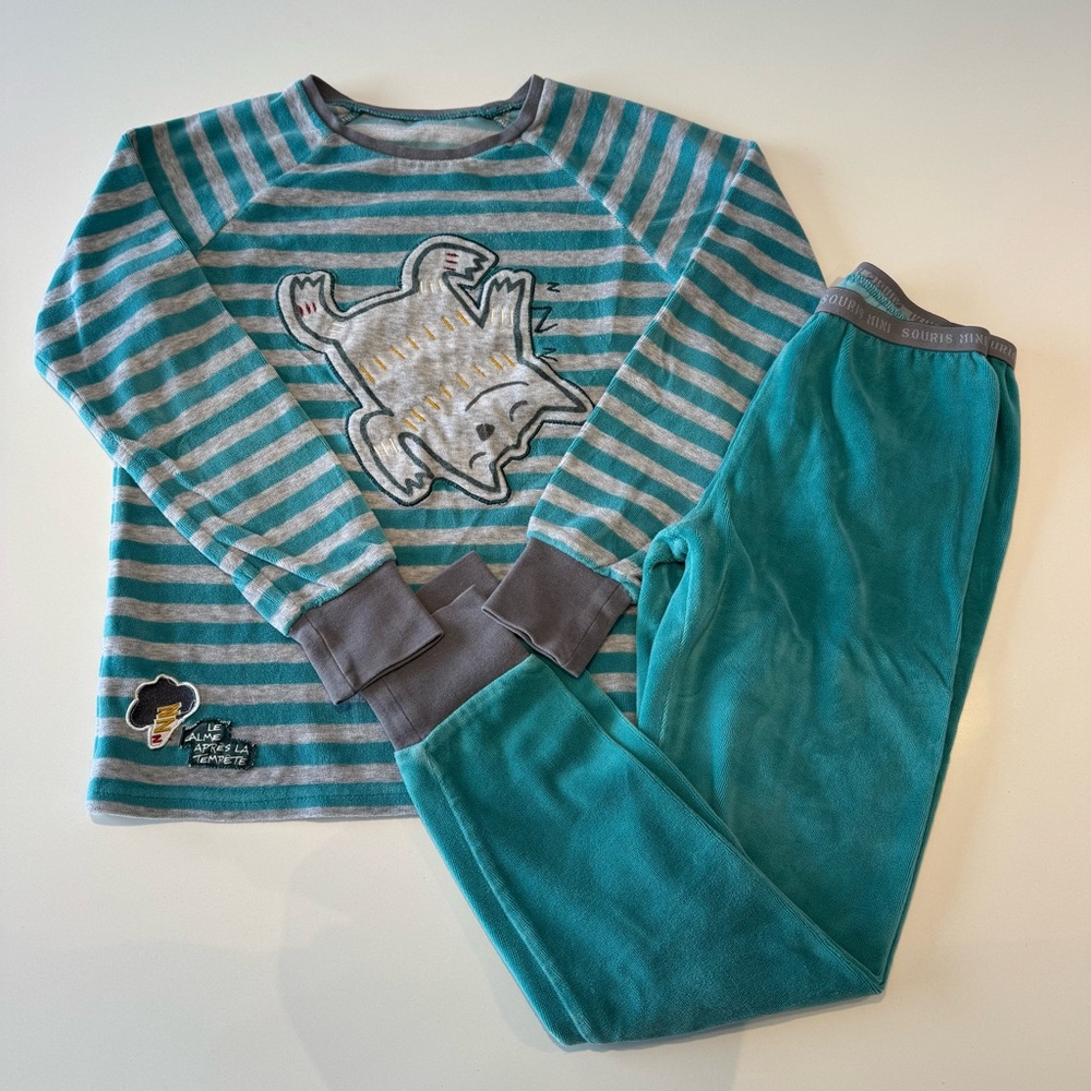 🛍️4 for 20$ / Souris Mini Striped Pajama Set with cat Design / 8